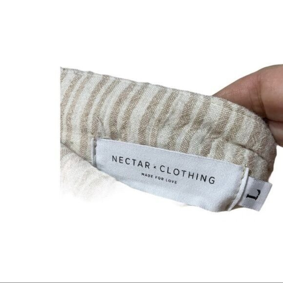 Beige Striped High-Waisted Linen-Blend Lagenlook  Pants Size L - Picture 3 of 3